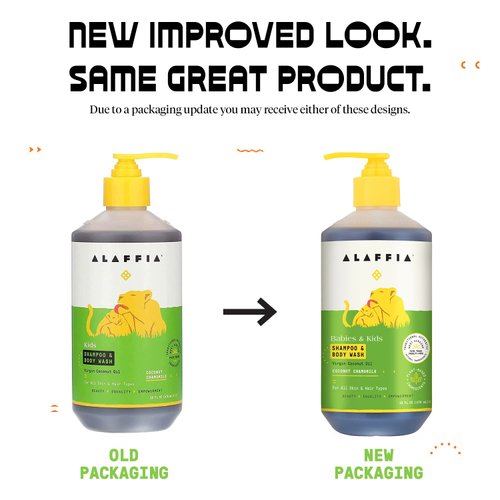 Alaffia EveryDay Coconut Shampoo & Body Wash - Babies and Kids, Gentle and Non-Irritating Support for Soft Hair and Skin with Yarrow and Chamomile, Fair Trade, Coconut Chamomile 16 Fl Oz