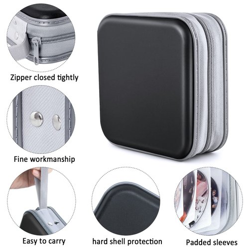 Bivisen CD/DVD Case Wallet, 48 Capacity, Black, Plastic, Portable, Lightweight