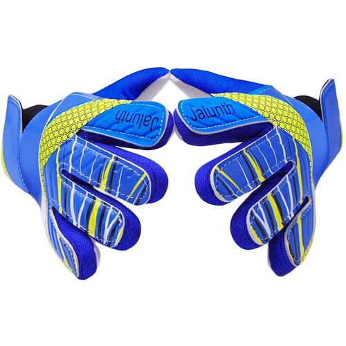 Jalunth Goalkeeper Goalie Soccer Gloves Kids Youth Goal Keeper Field Player Glove Boys Girls Ages 4-6 Years Old Anti-Slip Latex Palm Soft Pu Hand Back Blue Size 5