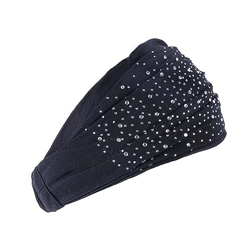 JJLFresheners Makeup Headband Super Soft Yoga Rhinestone Head Wrap Solid Color Elastic Hairbands Glittery Hair Accessories for Women and Girls Black