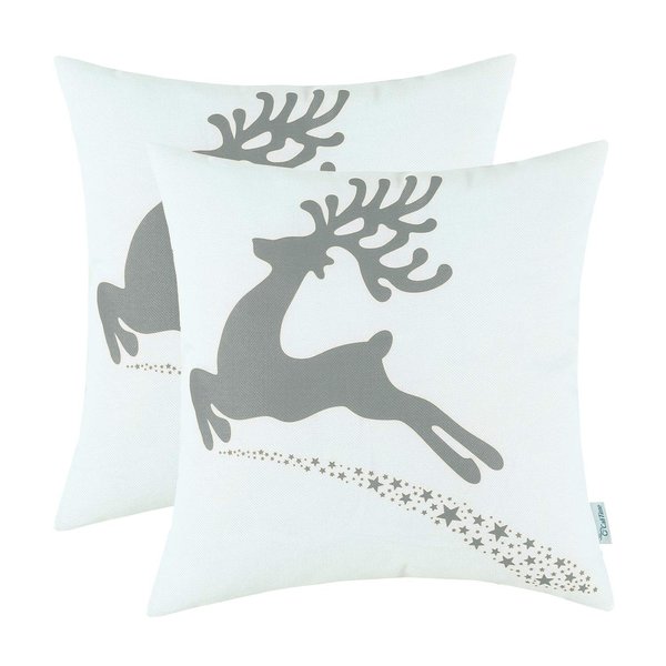 CaliTime Pack of 2 Soft Canvas Throw Pillow Covers Cases for Couch Sofa Home Decoration Christmas Holiday Reindeer with Stars Print 18 X 18 Inches Medium Grey