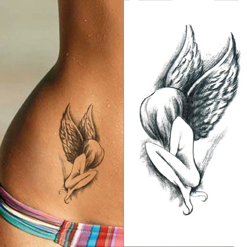 Oottati 2 Sheets Waterproof Small Cute Fake Hand Neck Temporary Tattoos Stickers Hand Sketch Black Dark Angel