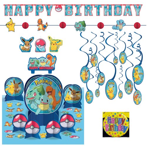 Pokémon Birthday Party Supplies and Decorations Pack: Pokémon Party Supplies and Decorations; Banner, Swirls, Centerpiece, Birthday Candle Set, and more