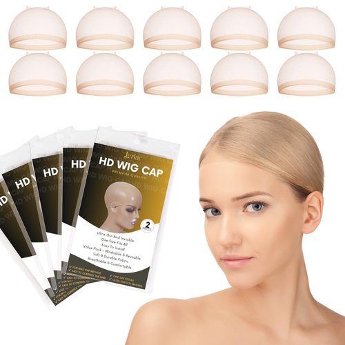 LERIAR 10PCS HD Wig Caps For Lace Front, Ultra Thin Invisible Sheer Wig Cap for Womens, Stretchy Nylon Stocking Wig Caps, Transparent and Breathable Nude Bald Cap for Wig