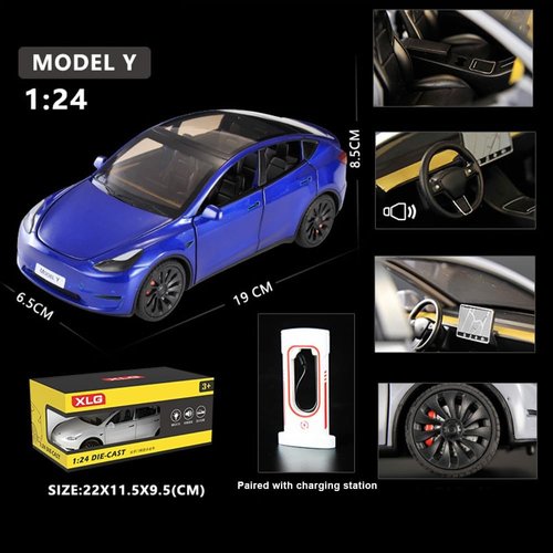 1/24 Model Y Toy Cars Alloy Diecast Model Car, Pull Back Model Y Model Car with Light, Big Model Y Diecast Car Model Toy Suitable for Kids Adults Birthday Gift (Blue)