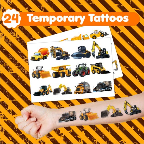 36PCS Construction Party Favors 24 Tattoos Sticker 12 Stamp Set - Ideal Vehicle Excavator Bulldozer Themed Birthday Decor Supplies Goodie Bag Classroom Gifts Cute Rewards for Girls, Baby Shower