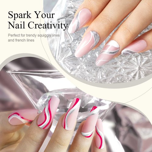 RARJSM Gel Liner Nail Art Silver Glitter Design Gel Nail Polish 1 Bottle 8ml Soak off UV LED Curing Requires Build in Thin Brush Striper Gel Polish for Home Salon Diy Nail Manicure Painting Decoration