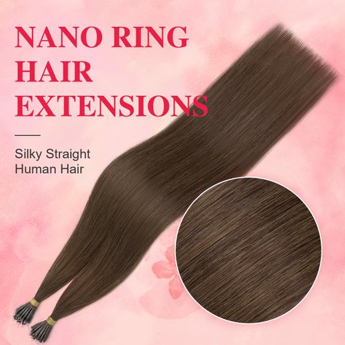 MY-LADY Nano Bead Hair Extensions Human Hair Nano Hair Extensions Human Hair Nano Ring Hair Extensions Real Human Hair 16 Inch 50 Strands 50 Gram Dark Brown
