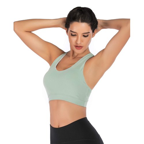 RUNNING GIRL Sports Bra for Women, Criss-Cross Back Padded Strappy Sports Bras Medium Support Yoga Bra with Removable Cups(WX2353D.Green.L)