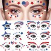 10 Sheets 4th of July Face Tattoo Stickers for Kids Adults Independence Day Temporary Tattoo Red White Blue USA Flag Star Hat Heart Patriotic Party Supplies Fake Tattoos for Eye Makeup Face Decor