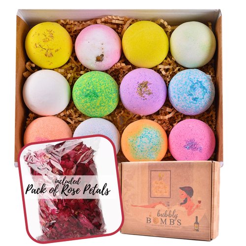 Bath Bombs Gift Set of 12, Natural Bath Bombs with Fizzes, Shea, Coco Butter, Scented Organic Bath Bomb, Gift Set for Women, Bath Bombs for Women