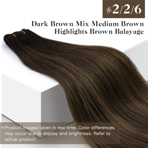 Sunny Sew in Hair Extensions Real Human Hair Brown Weft Hair Extensions Human Hair Balayage Dark Brown Ombre Medium Brown Sew in Extensions Human Hair Weft Thick Hair Sew in Bundles 16inch 100g