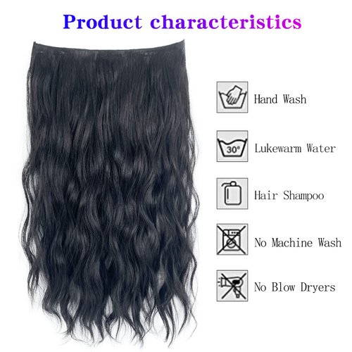 ASKUANG Halo Hair Extensions for Women Wavy Curly Hair Extensions Invisible Wire Adjustable Size Removable Secure Clip in Extensions (Black)