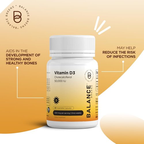 Vitamin D3 50,000 IU - 60 Veggie Capsules - High Potency Gluten Free Non-GMO Vitamin D Supplement by Balance Breens