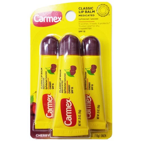 Carmex Classic Lip Balm Cherry 0.35oz, Medicated 3 Count Pack (4 Pack)