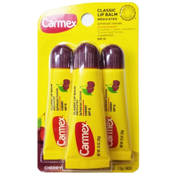 Carmex Classic Lip Balm Cherry 0.35oz, Medicated 3 Count Pack (4 Pack)