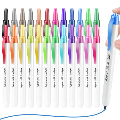 Click Retractable Markers, 24 Color Retractable Water-Based Markers for Kids, Clickable Coloring Markers for School Supplies, Washable Markers for Kids, Art Craft Supplies Gifts for Boy Girl