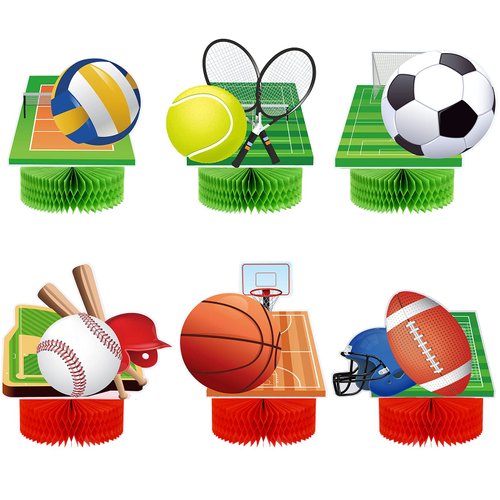 6 Pieces Sports Themed Birthday Party Supplies Soccer Baseball Basketball Party Decorations Sports Party Decorations Football Table Decorations Sports Centerpieces for Kids Birthday Party Supplies