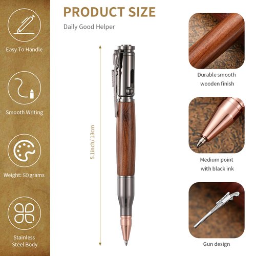 Crtiin 3 Sets Bullet Pens for Men Bolt Pen Bullet Pen for Pen Lover with Pen Gift Box and Black Ink Refills for Thanksgiving Christmas Valentine's Day Gifts