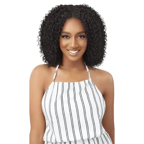 Outre Big Beautiful Human Hair Blend U Part Cap Leave Out Wig CURLY TWIST 14&quot; (CBRN)
