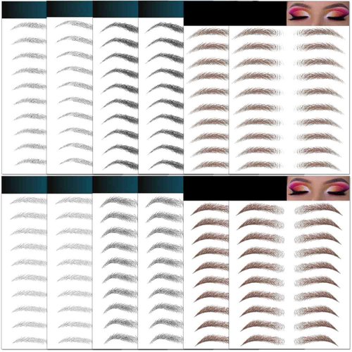 12 Sheets Eyebrows Tattoo Waterproof, 116 Pairs Eyebrow Tattoo Stickers Temporary Eyebrow Tattoos for Women & Girl, Fake Eyebrows Peel Off False 4D Hair-like Instant Transfer Brows
