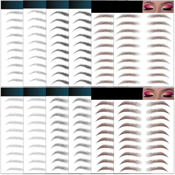 12 Sheets Eyebrows Tattoo Waterproof, 116 Pairs Eyebrow Tattoo Stickers Temporary Eyebrow Tattoos for Women & Girl, Fake Eyebrows Peel Off False 4D Hair-like Instant Transfer Brows