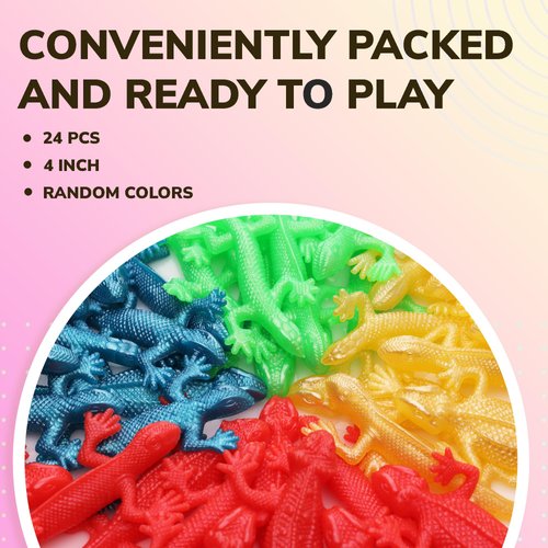 Lizard Stretchy Toy for Kids - 4” Reptile Toys for Party Favors, Sensory Toys - Treasure Box Prizes - Stretchy Strings - Bulk Toys Pack of 12 - Easter Toys