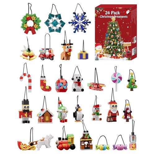 24 Pack Christmas Ornaments Building Set, 2024 Advent Calendar with Christmas Tree Santa Claus Reindeer Gingerbread Penguin Nutcracker Snowflakes, Xmas Gifts for Party Home Decor Kids 6+