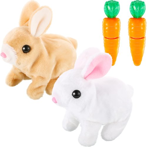 Civaner 2 Pcs Interactive Rabbit Toys Plush Stuffed Walking Bunny Toy with Sounds and Movements Hopping Robotic Toys Easter Gift Present (Rabbit Style)