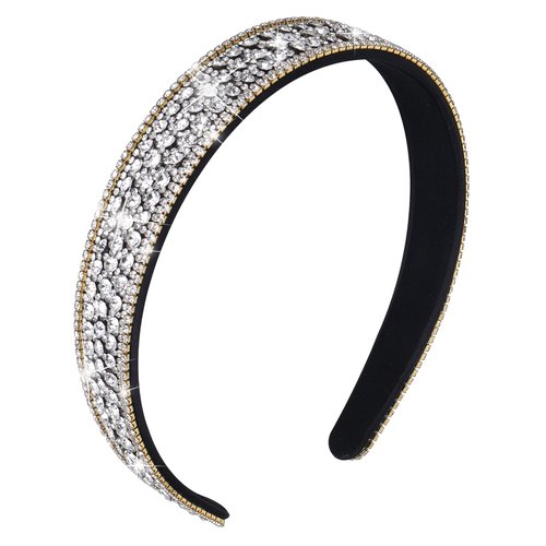 Sibba 1 PC Headband Rhinestone Wide Hair Band Headpiece Bridal Wedding Fancy Jeweled Bling Silver Beaded Sparkly Faux Diamond Crystal Sparkle Sequin Headwear Birthday Mother's Day Dressy Girl Women