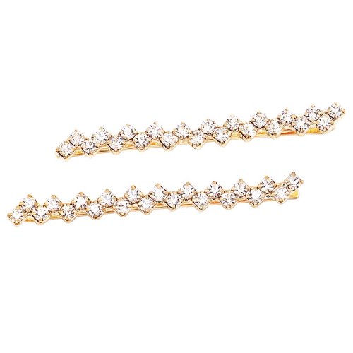Rosemarie Collections Women's Set Of 2 Hair Clip Sparkling Crystal Bobby Pins, 2.25" (Gold Tone/Clear), Two Per Pack 2.25 Inches long