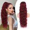 Red Ponytail Extension Drawstring Ponytail for Women 26 Inch Burgundy Curly Wavy Pony Tails Hair Extensions Synthetic Hairpiece for Women Daily Party Use, Wine Red