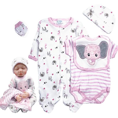Reborn Baby Girl Doll Clothes Pink Elephant 5pcs Set Outfit Accessories 20-22 Inch Reborn Doll Clothes Newborn