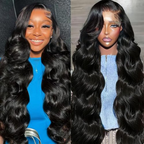 26inch (100% Human Hair) Body Wave Lace Front Wigs Human Hair 13x4 HD Lace Front Wigs Human Hair Pre plucked 180% Density Frontal glueless human hair wig for women (1B# 180%Density, Body 26inch)