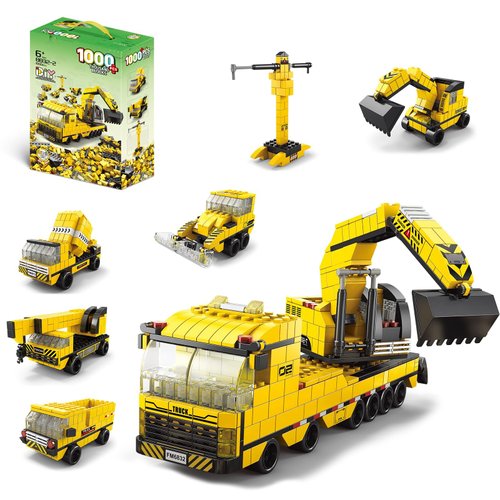 JumpBunny Excavator Building Blocks Set, City Construction Vechile Building Toy, 6-in-1, Can be Reassemble into Mobil Crane, Loader, Truck, Great Christmas, Birthday Gift for Kids, Ages 6+, 1000+ PCS