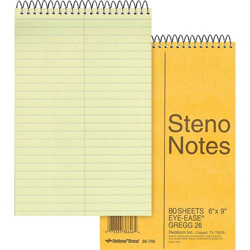 National Standard Spiral Steno Pad, Gregg Rule, Brown Cover, 80 Eye-Ease Green 6 X 9 Sheets