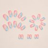 Square Press on Nails Medium Length Fake Nails Blue Pink Irregular Stripe False Nails Design Glossy Full Cover Stick on Nails Natural Glue on Nails Reusable Acrylic Artificial Nails for Women