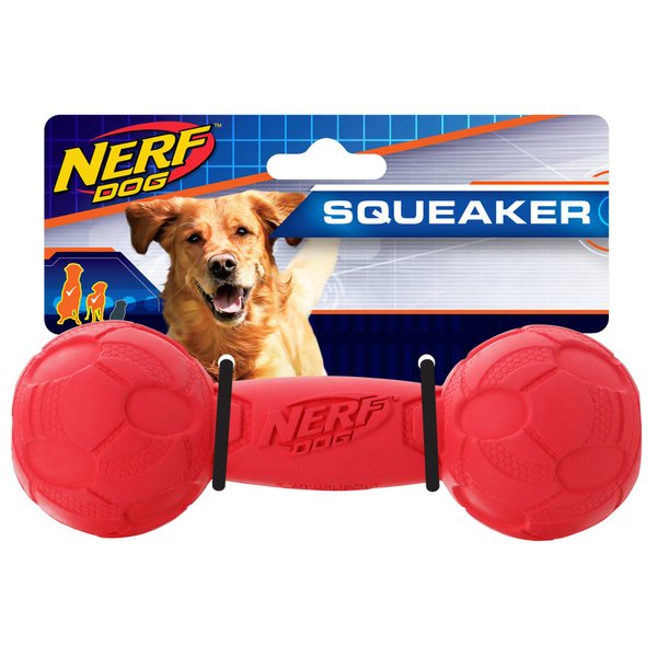 Nerf Dog 7in Bash Squeak Barbell - Red, Dog Toy