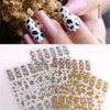 7 Sheets Gold Nail Art Stickers,Graffiti Nail Decals 3D Self-adhesive Nail Art Supplies Metal Laser Cow Graffiti Gold Silver Black Nail Art Design Manicure Tips DIY Nail Decoration,for Women Girl Kids