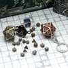 Haxtec Mini Metal DND Dice Set with Hollow Necklace Dice Case Antique Tiny Metal Dice Set D&D Keychain Portable 7PCS Dice Set