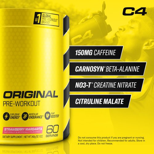 Cellucor C4 Original Pre Workout Powder Strawberry Margarita | Vitamin C for Immune Support | Sugar Free Preworkout Energy for Men & Women | 150mg Caffeine + Beta Alanine + Creatine | 60 Servings