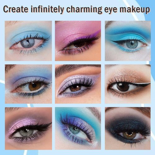 CAKAILA 18Colors Blue Purple Gray Colorful Eyeshadow Palette Makeup,Light Blue Glitter Sparkly Highly Pigmented Smoked Eye Shadow Long Lasting Waterproof Naturing-Looking Blendable for Beginners