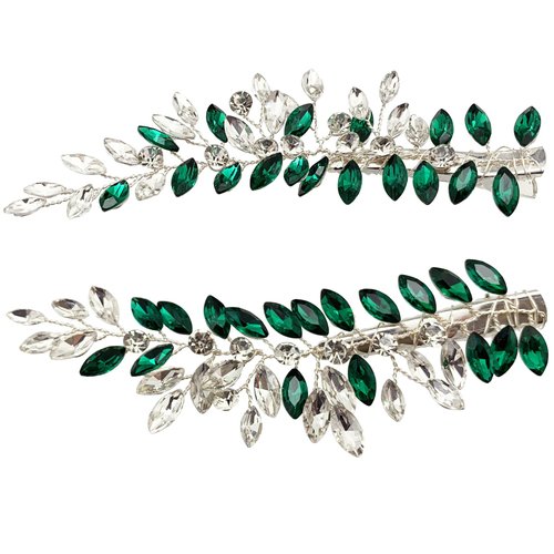 BETITETO Wedding Hair Clip Combs, 2Pcs Red White Green Rhinestone Bridal Hair Vine Piece Accessories for Women Girls Party Birthday (Green)