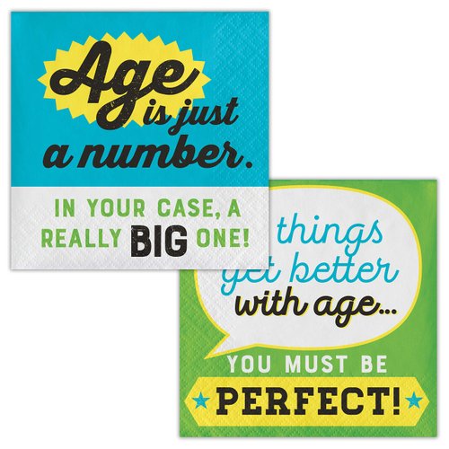 Creative Converting Old Age Humor Beverage Napkins, 5", Multi-colored