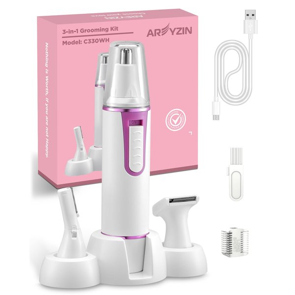 AREYZIN Nose Hair Trimmer for Women Rechargeable Eyebrow & Facial Hair Trimmer for Men, Professional Painless Nose Trimmer with IPX7 Waterproof, Dual Edge Blades for Easy Cleaning