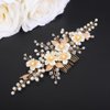 Teyglen Flower Bride Wedding Hair Comb Gold Leaf Headpiece Bridal Crystal Pearl Hair Side Comb Floral Hair Piece Decorative Hair Accessories for Women Girls