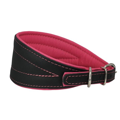 Real Leather Extra Wide Padded Tapered Dog Collar Glossy Black Greyhound Saluki Deerhound Lurcher Whippet Dachshund (16.25"-18.75" Neck; 3" Wide, Pink)
