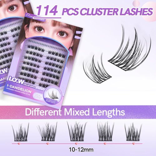 Natural Lash Clusters Wispy Cluster Eyelash Extensions 114Pcs Cluster Lash Extensions 10-12MM Soft & Thin Band Individual Lashes DIY at Home by MLEN DIARY