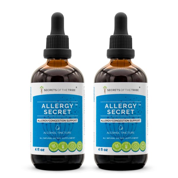 Secrets of the Tribe - Allergy Secret, Allergy/Congestion Support, Herbal Supplement Blend Drops Alcohol Liquid Extract (2x4 fl oz)