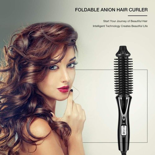 Zerone Curling Iron Brush, Ceramic Tourmaline Foldable Anion Hair Brush, Curling Iron 200C, Styling Tools Foldable Hair Brush (EU, US Plug 110-240V), 18 x 9.5 x 8cm, 351g